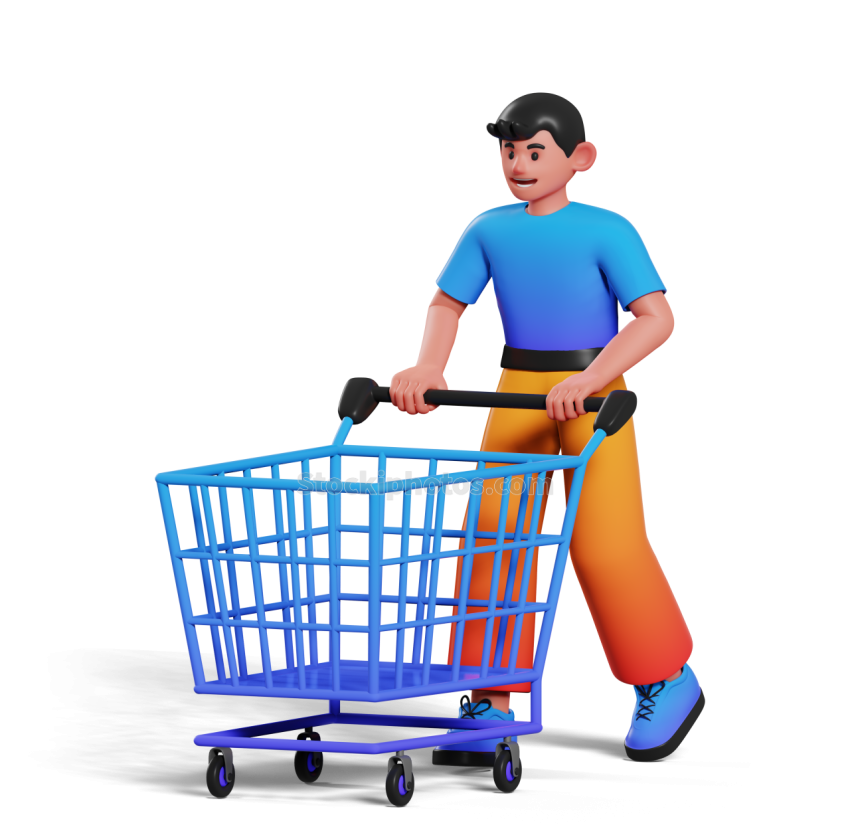 3D Ecommerce Sale Illustration Man with Shopping Cart