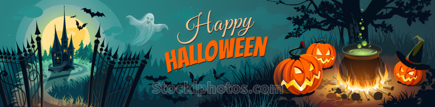 halloween banner tradition symbols pumpkins dark full