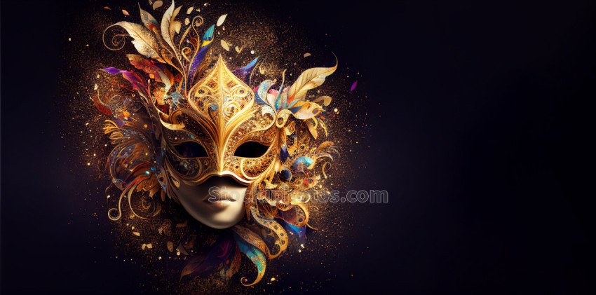 Venetian female mask carnival golden color dark splash art masqu