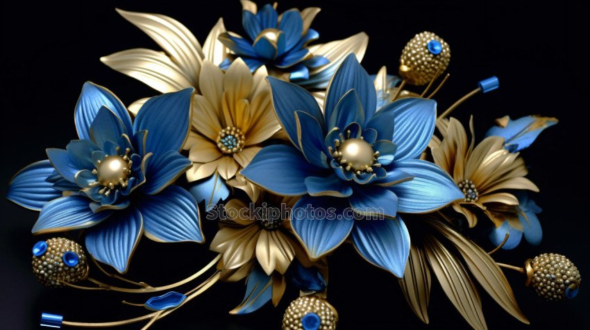 Blue gold 3d flowers