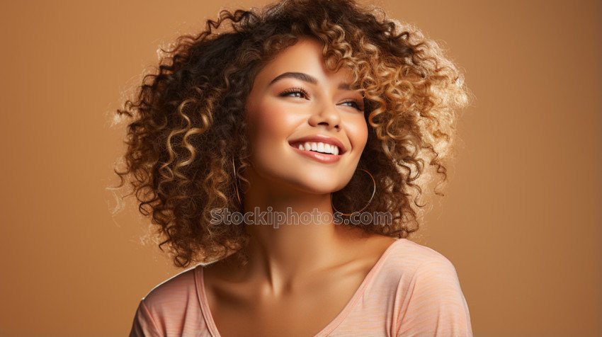 portrait of beautiful young woman with curly hairstyle