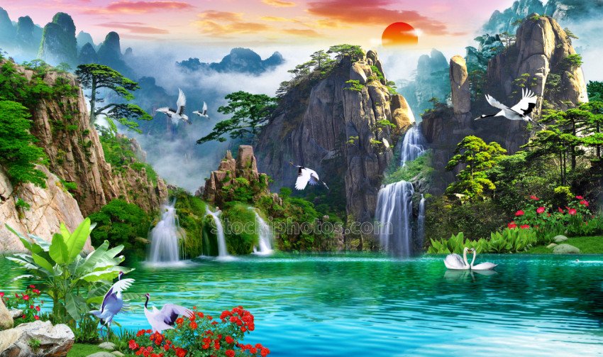 exquisite 3d wallpaper capturing beauty lush forest waterfall nature