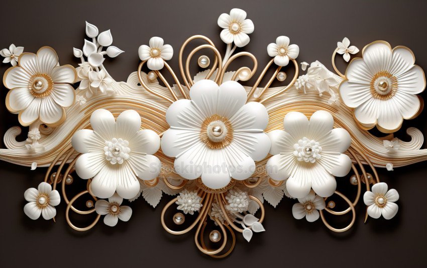 gold and white flowers background ,  wall hangings, wallpaper 3d