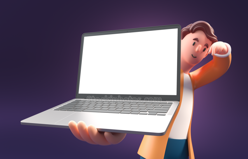 3D Office Character Banner Illustration Laptop