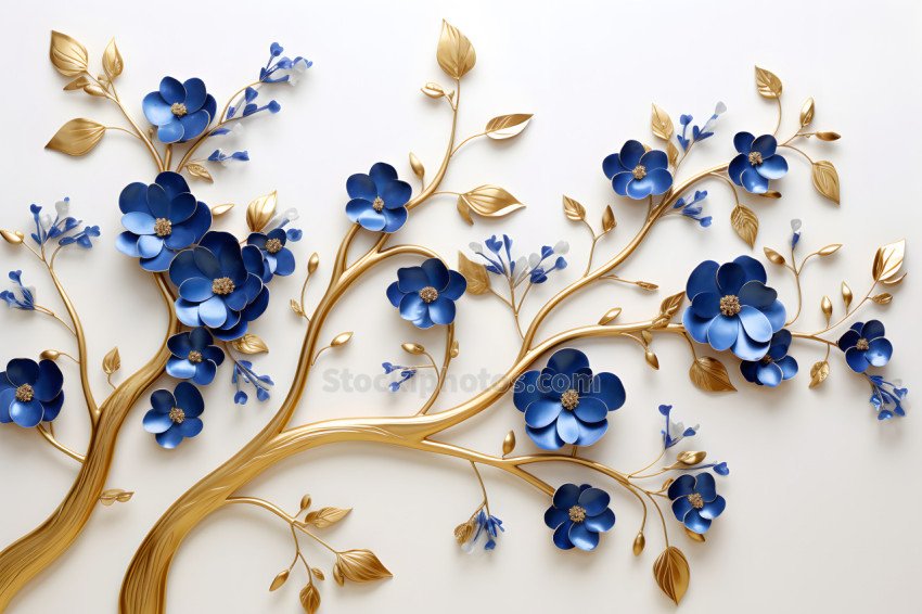 Elegant gold royal blue floral tree