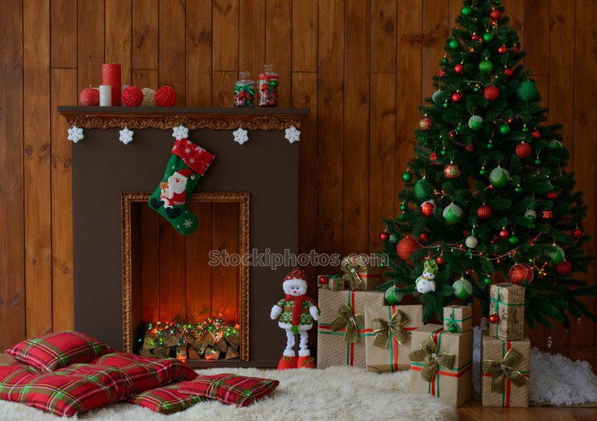 christmas interior with gift boxes christmas fires (2)