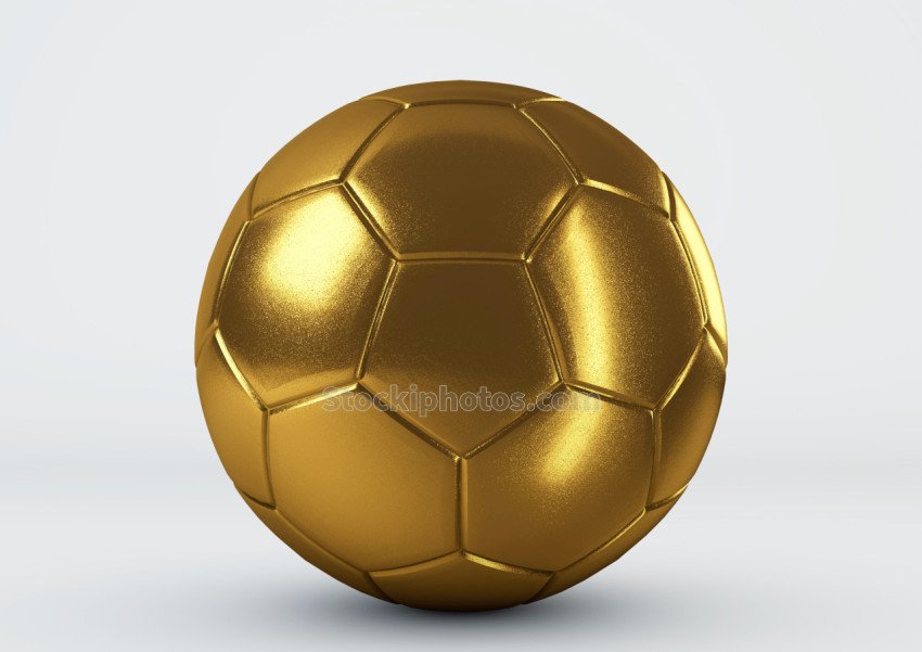 Gold soccer ball on white background.