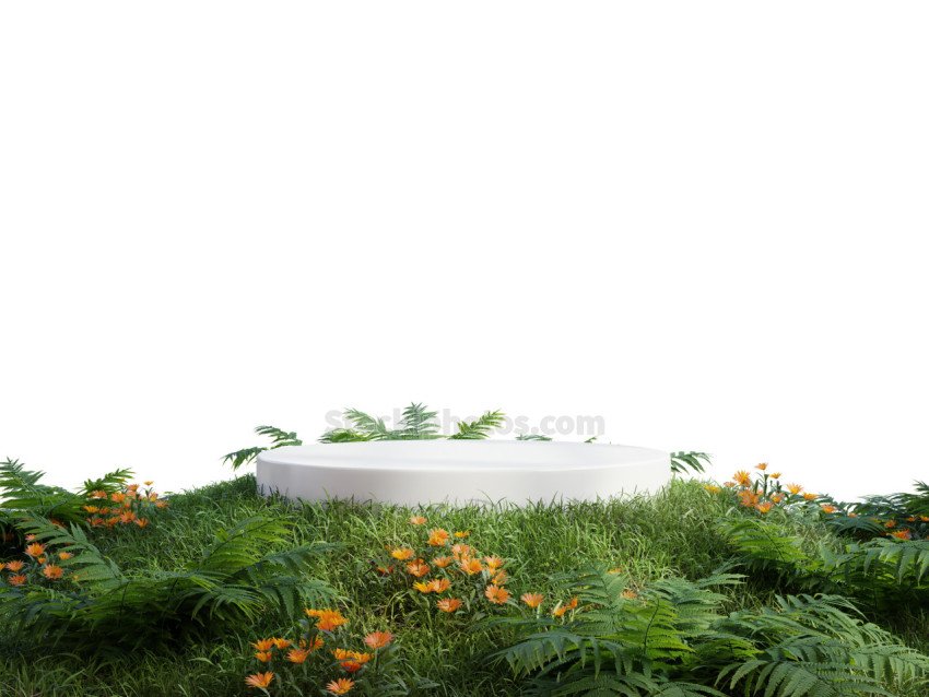 White podium in meadow for product presentation