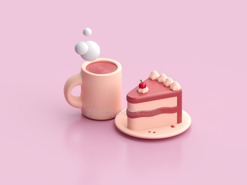 Cake and Coffee Drink 3D Background Illustration