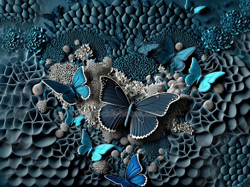 3d modern art mural wallpaper with blue butterfly, Suitable for use as a frame on wall