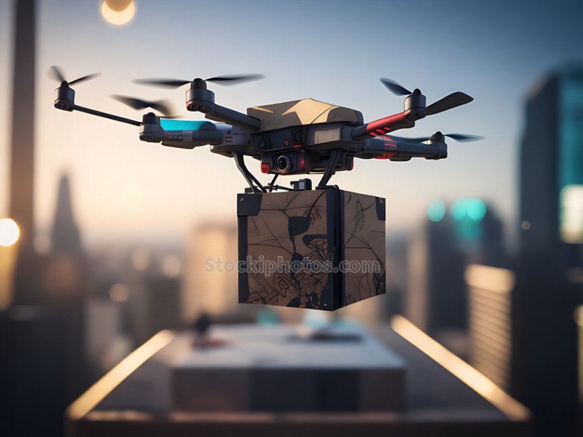 drone flying gift box with bokeh panorama