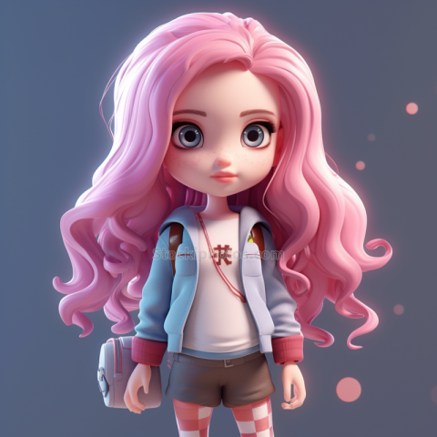 Pink Teenage Girl Mascotes Doll Fashion Illustration (9)