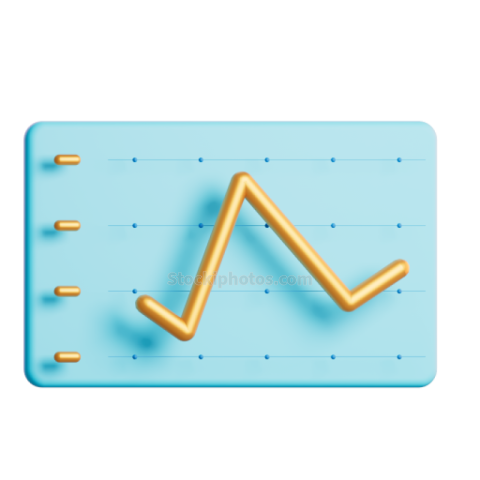 3D Cypto Icon Blue Green Gold Graphs 02