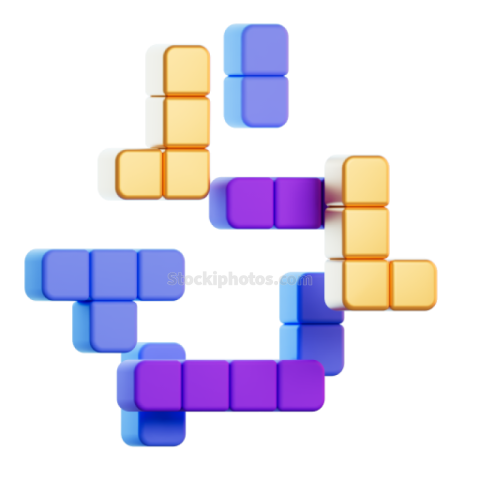 3D Cypto Icon Blue Purple Gold Blocks