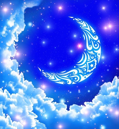 Ramadan Moon In Starry Night Over Clouds