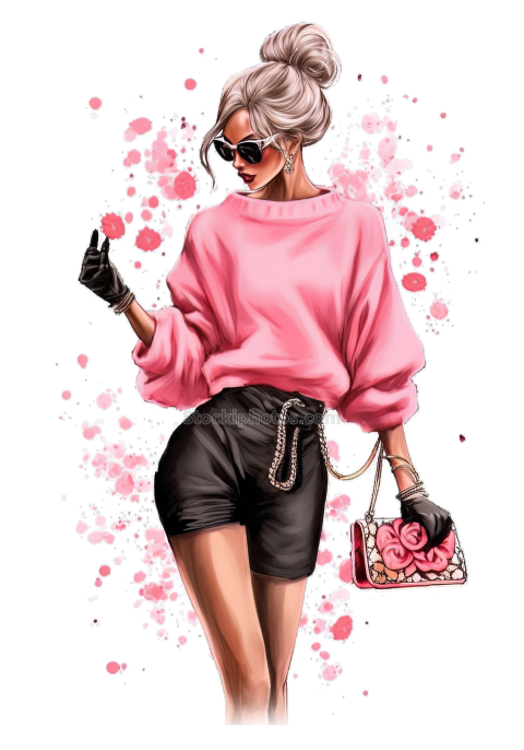 Fashion Lady In Pink Watercolor Sublimation (3)