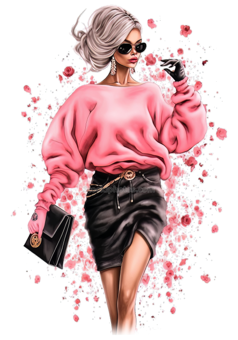 Fashion Lady In Pink Watercolor Sublimation (10)