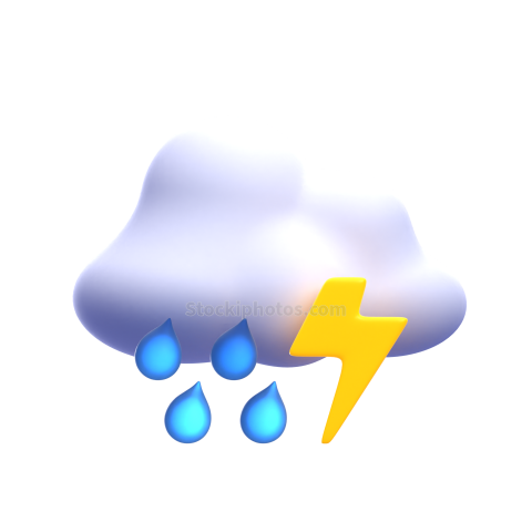 3d rain with lightning weather and climate icon illustration