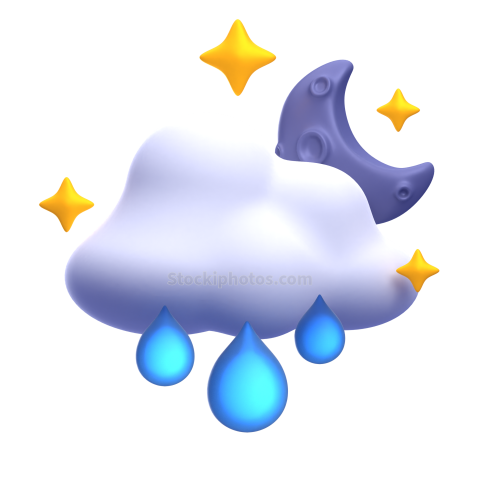 3d weather and climate icon illustration-moon rain stars