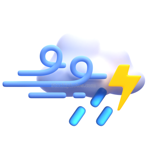 3d weather and climate icon illustration - cloud rain lightning