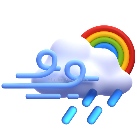 3d weather and climate icon illustration rainbow windy rain