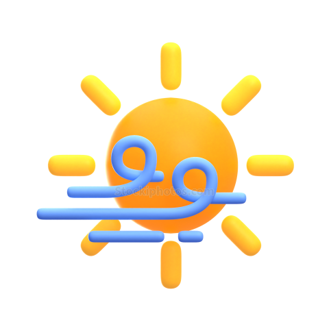 3d weather and climate icon illustration sunny and windy day