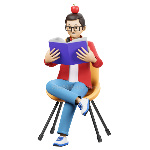 Boy Character reading 3d