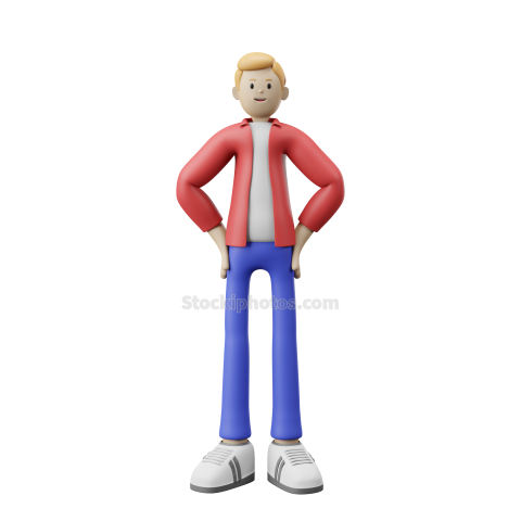 3D Male Character Poses Illustration Red and Blue Young Boy (25)