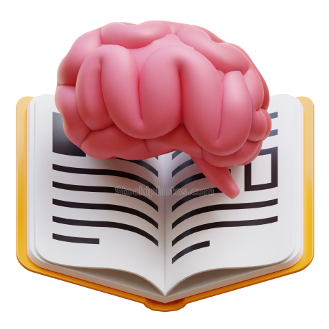 3d Education Illustration Book and Brain