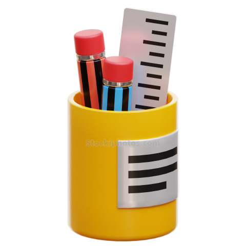 3d Education Illustration Pencil Holder