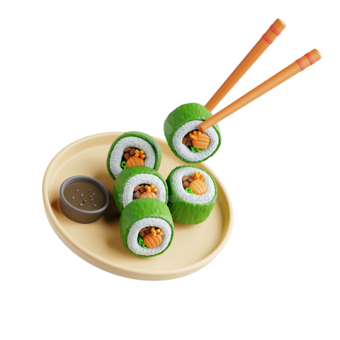 3D Asian Food Illustration Futomaki