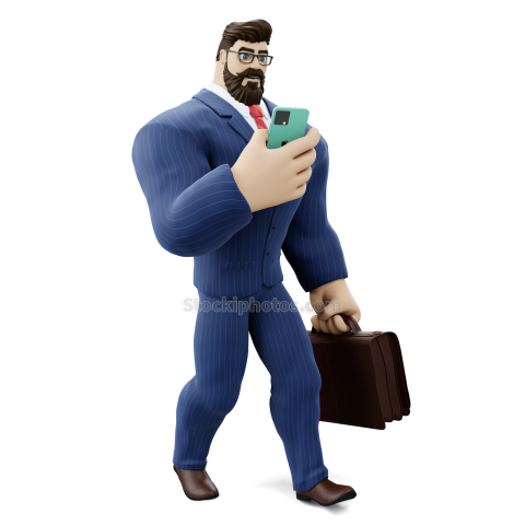 3D Working Male Presentation Character Poses Illustration Phone and briefcase