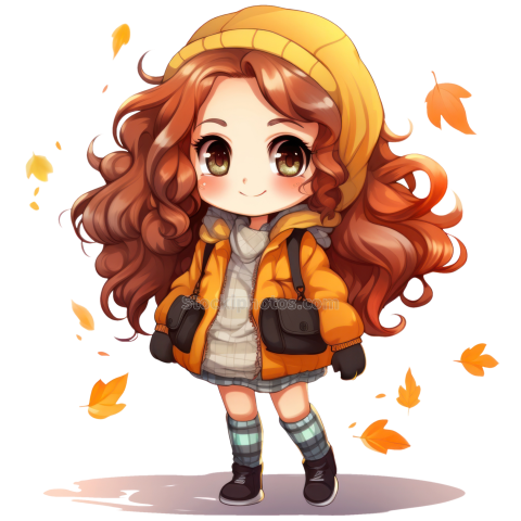 Fall Girl Chibi Autumn Clipart Sublimation (4)