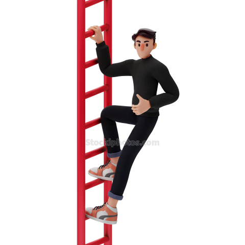 3D Finance Strategy Career Male Character Pose Illustration Climbing Ladder