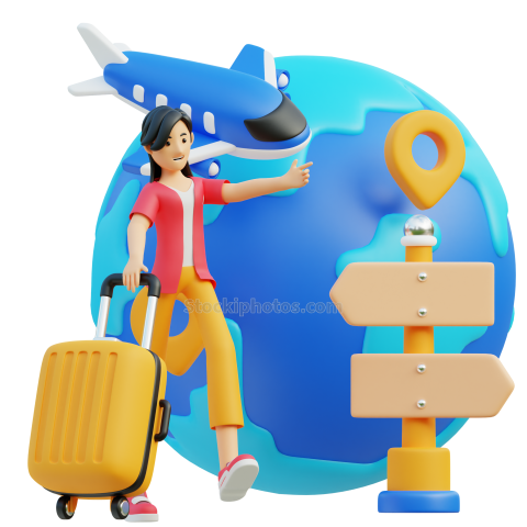 Travel Adventure Character 3D Illustration Female around the world