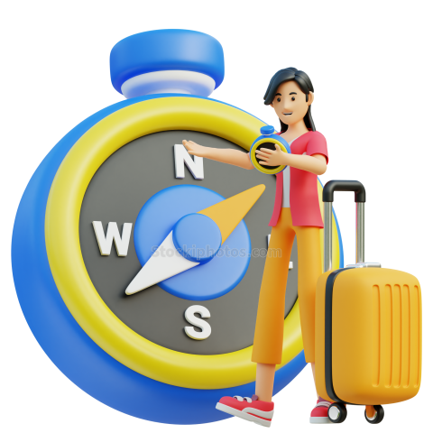 Travel Adventure Character 3D Illustration Female bring a compass