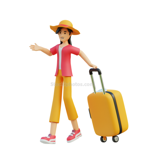 Travel Adventure Character 3D Illustration Female carrying a suitcase