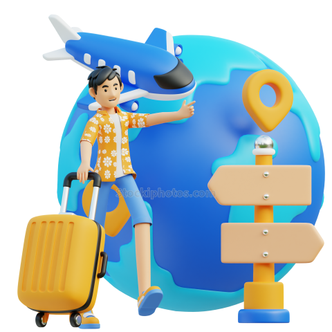 Travel Adventure Character 3D Illustration male around the world