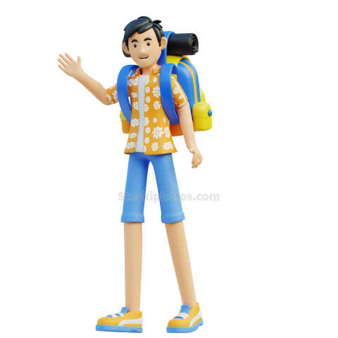 Travel Adventure Character 3D Illustration male carry a travel bag