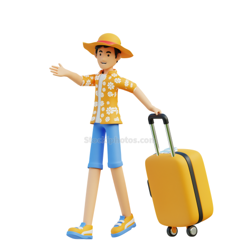 Travel Adventure Character 3D Illustration male carrying a suitcase