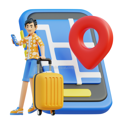 Travel Adventure Character 3D Illustration male Open app location