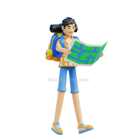 Travel Adventure Character 3D Illustration male open the map