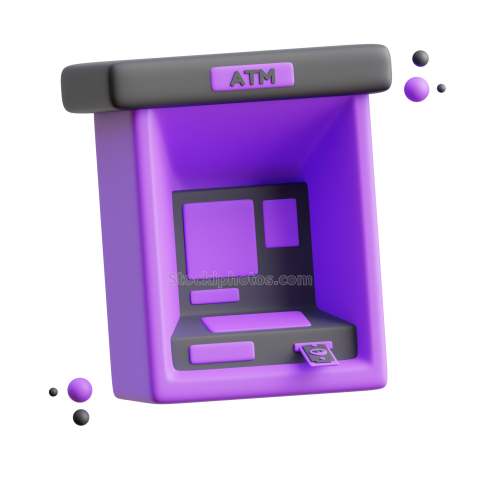 3D Business and Finance Icon Illustration Dark Purple ATM Machine