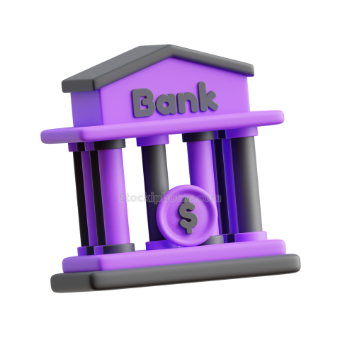 3D Business and Finance Icon Illustration Dark Purple Bank