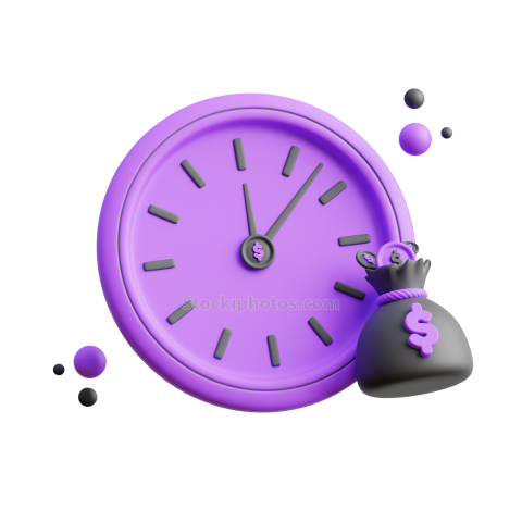 3D Business and Finance Icon Illustration Dark Purple Time is Money