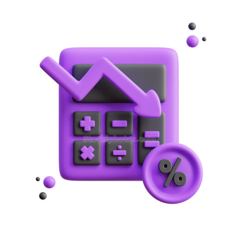 3D Business and Finance Icon Illustration Dark Purple Bussines Loss