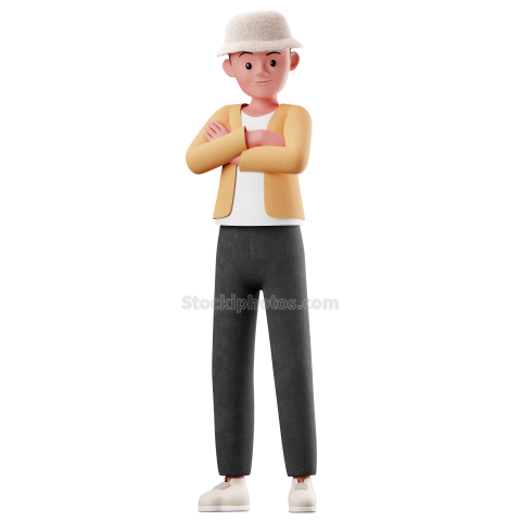 Crossed Arm 3D Male Character Pose Illustration Style 5