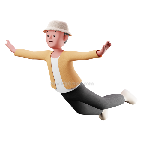 Flying 3D Male Character Pose Illustration Style 5