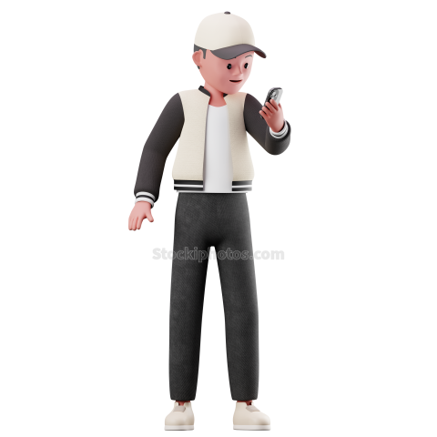 Holding Phone 3D Male Character Pose Illustration Style 2