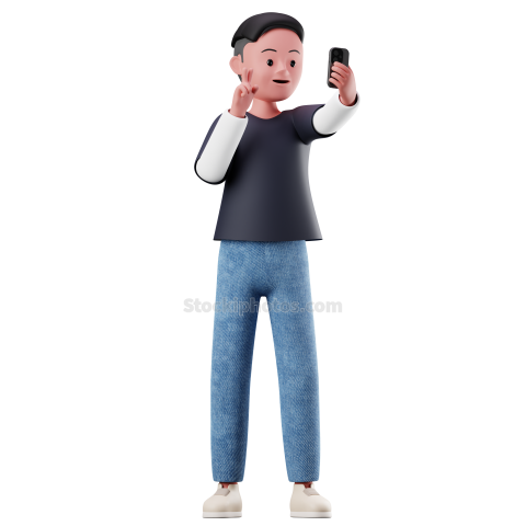 Selfie 3D Male Character Pose Illustration Style 3